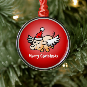 Fliegendes Weihnachtsschwein Ornament Aus Metall