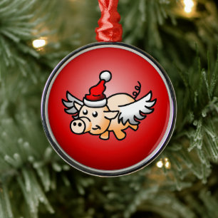 Fliegendes Weihnachtsschwein Ornament Aus Metall