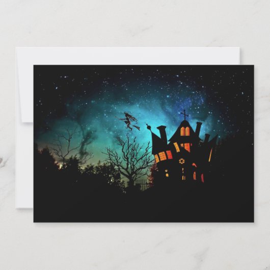 Fliegendes Witch Spooky Halloween-Party Einladung (Rückseite)