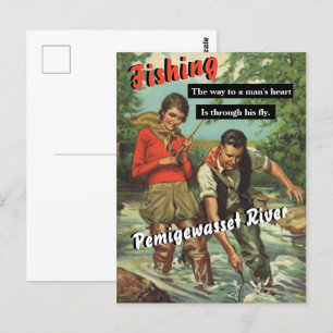 Fliegenfischen am Pemigewasset River Vintage Postkarte