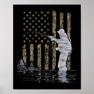 Fliegenfischen Angler Amerikanische Flagge Tarnung Poster