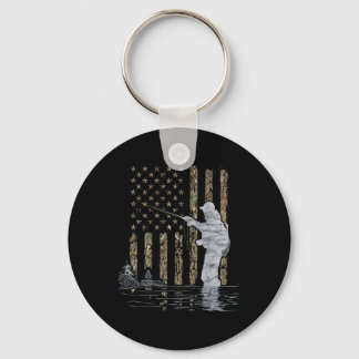 Fliegenfischen Angler Amerikanische Flagge Tarnung Schlüsselanhänger