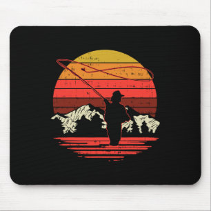 Fliegenfischen Sonnenuntergang Retro Forellenangel Mousepad