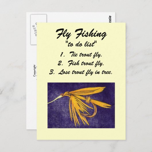 Fliegenfischen "to do list" Postkarte "Big Yellow (Vorne/Hinten)