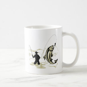 Fliegenfischer-Castingspule mit Fischenköderköde Kaffeetasse