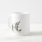 Fliegenfischer-Castingspule mit Fischenköderköder Kaffeetasse (Vorderseite Links)