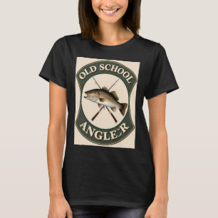 Fliegenfischer-Fischernetz Retro-Holzschnitt T-Shirt