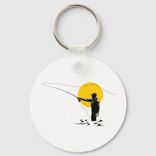 Fliegenfischer mit Angelköder Schlüsselanhänger (Vorderseite)