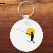 Fliegenfischer mit Angelköder Schlüsselanhänger (Vorderseite)