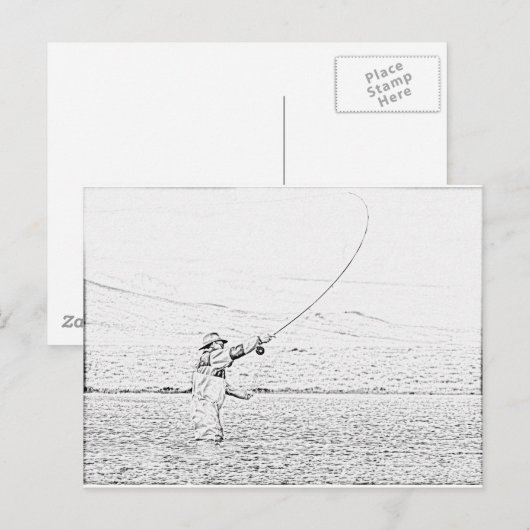 Fliegenfischer Postkarte (Vorne/Hinten)