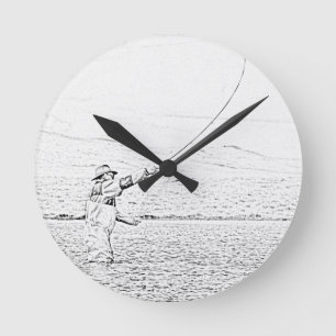 Fliegenfischer Runde Wanduhr