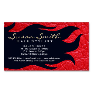 Fliegenhair Red Leather Salon Magnetische Visitenkarte