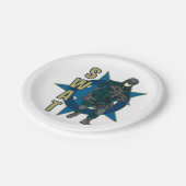 FLIEGENKLATSCHE Polizeibeamte Pappteller (Schrägansicht)