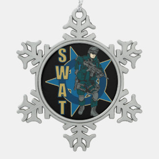 FLIEGENKLATSCHE Polizeibeamte Schneeflocken Zinn-Ornament