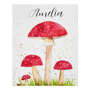 Fliegenpilz Pilz Wald Aquarell Rot Natur Poster