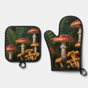 Fliegenpilze Wald Botanisch Ofenhandschuh & Topflappen-Set