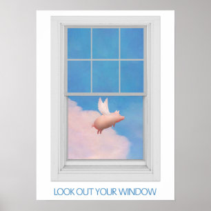 Fliegenschwein durch Fensterplakat Poster
