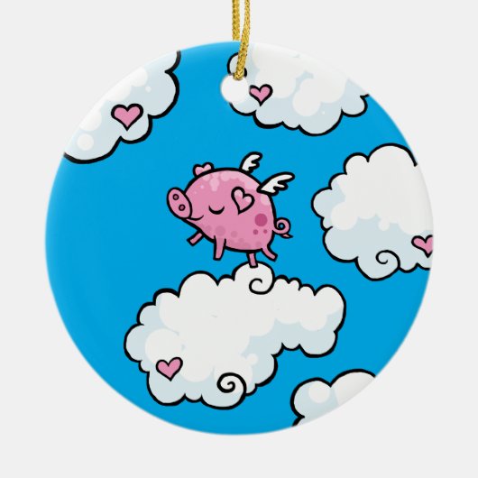 Fliegenschwein tanzt auf Wolken Keramikornament (Vorne)
