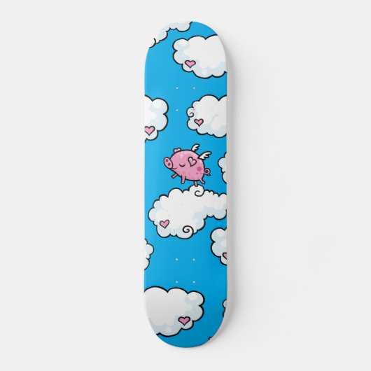 Fliegenschwein tanzt auf Wolken Skateboard (Vorderseite)