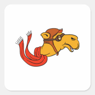 Flieger-Kamel-Schutzbrillen-Schal-Cartoon Quadratischer Aufkleber