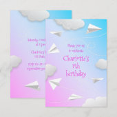 Fliegerflugzeuge Mädchen pink blau Geburtstag Ankündigung (Vorne/Hinten)