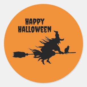 Fliegerhexe auf Broom & Cat Classic Round Stickers