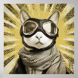 Fliegerkatze mit Schutzbrille Sonnenstrahlen-Portr Poster