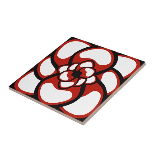 Fliese, abstrakte Blume 3, Rot, Schwarzes, weiß Fliese (Seite)