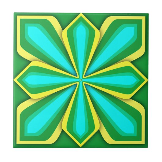 Fliese, Abstrakte Blume, grüner Gelbzw. Fliese (Vorderseite)