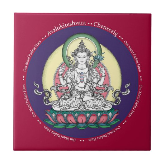 Fliese - Avalokiteshvara (Tib: Chenrezig) Mitleid (Vorderseite)