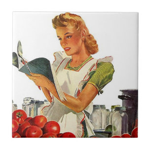 Fliese Vintage Küche Kochen Retro Stilvolle Dame C
