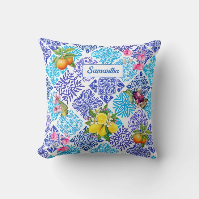 Fliesen aus sizilianischem Zitrusfrüchte Kissen (Vorderseite)