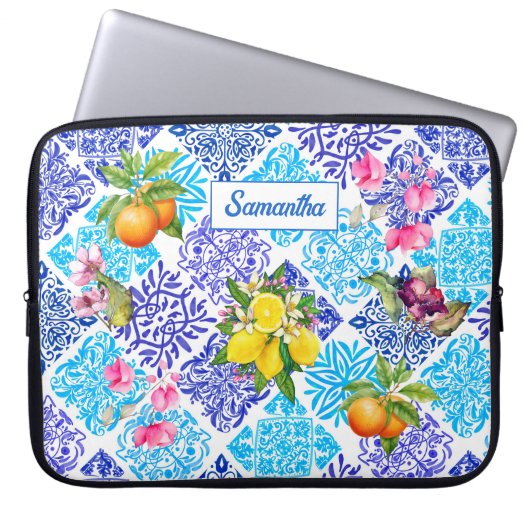 Fliesen aus sizilianischem Zitrusfrüchte Laptopschutzhülle (Vorderseite)