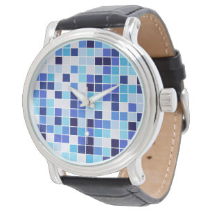 Fliesen, blaue Mosaikfliesen, geometrisches Muster Armbanduhr