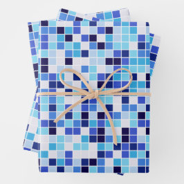 Fliesen, blaue Mosaikfliesen, geometrisches Muster Geschenkpapier Set