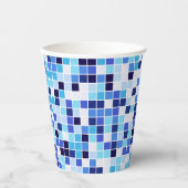 Fliesen, blaue Mosaikfliesen, geometrisches Muster Pappbecher (Vorderseite)