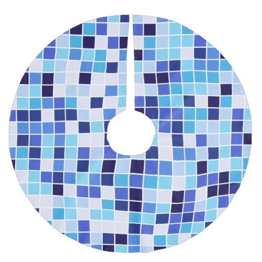 Fliesen, blaue Mosaikfliesen, geometrisches Muster Polyester Weihnachtsbaumdecke (Vorderseite)