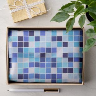 Fliesen, blaue Mosaikfliesen, geometrisches Muster Seidenpapier