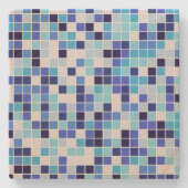 Fliesen, blaue Mosaikfliesen, geometrisches Muster Steinuntersetzer (Vorderseite)