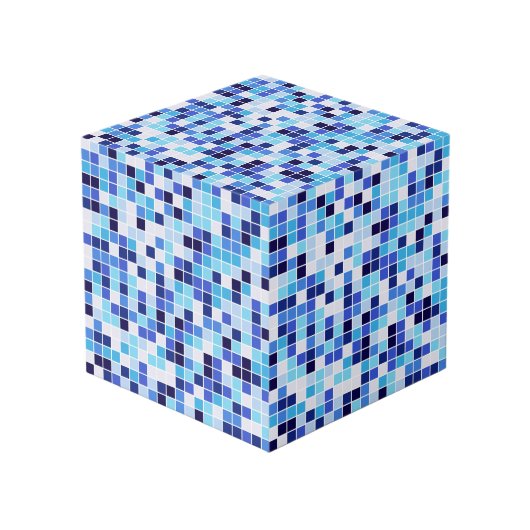 Fliesen, blaue Mosaikfliesen, geometrisches Muster Würfel (Vorderseite Schrägansicht)