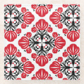 Fliesen-Blumenmuster. Volkskunst blüht. Glasuntersetzer (Vorderseite)