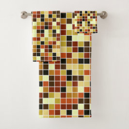 Fliesen, braune Mosaikfliesen, geometrisches Muste Badhandtuch Set