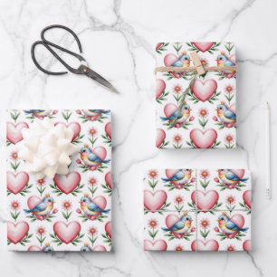 Fliesen-Hochzeit-Liebesvögel-Muster Geschenkpapier Set