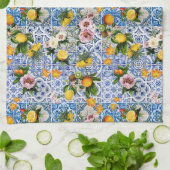 Fliesen im sizilianischen Stil mit Blume und Zitro Geschirrtuch (Gefaltet)
