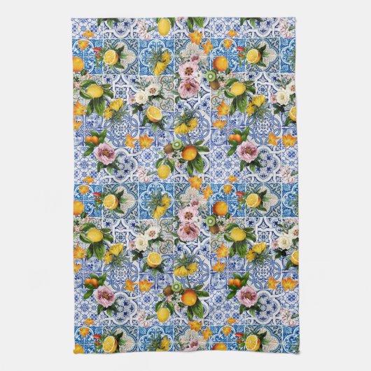 Fliesen im sizilianischen Stil mit Blume und Zitro Geschirrtuch (Vertikal)
