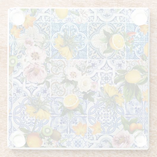 Fliesen im sizilianischen Stil mit Blume und Zitro Glasuntersetzer (Rückseite)