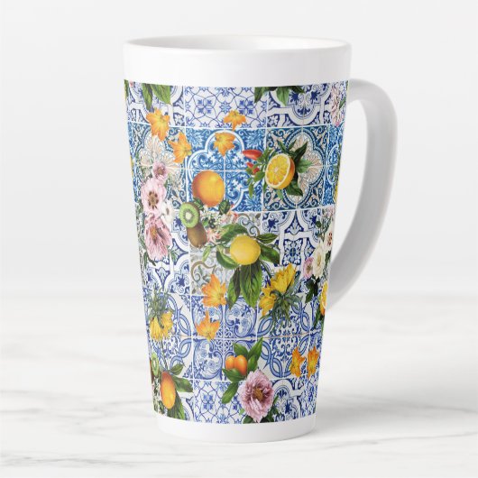 Fliesen im sizilianischen Stil mit Blume und Zitro Milchtasse (Rechte Ecke)