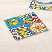 Fliesen, Majolika, Zitronen Rechteckiger Pappuntersetzer (angewinkelt)