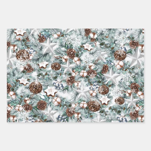 Fliesen pinecones und karierte Weihnachten Geschenkpapier Set (Vorderseite)