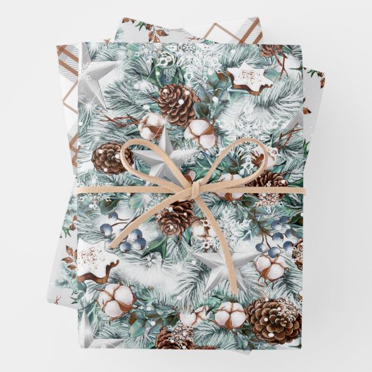 Fliesen pinecones und karierte Weihnachten Geschenkpapier Set (Beispiel)